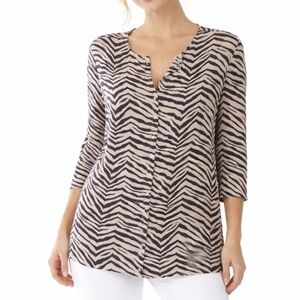 Tahari Linen Zebra Button Down Tunic Top NWT Animal Print Coastal Plus 2XL